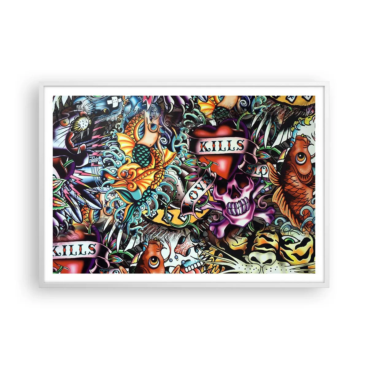 Poster in einem weißen Rahmen - Der Traum des Tätowierers - 100x70 cm