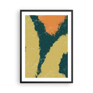 Poster in einem schwarzem Rahmen - Abstrakte Farbflecken in Grün- und Orangetönen - 50x70cm - Abstraktion – langsame Bewegung - Moderne Wanddekoration für Wohnzimmer und Schlafzimmer ARTTOR