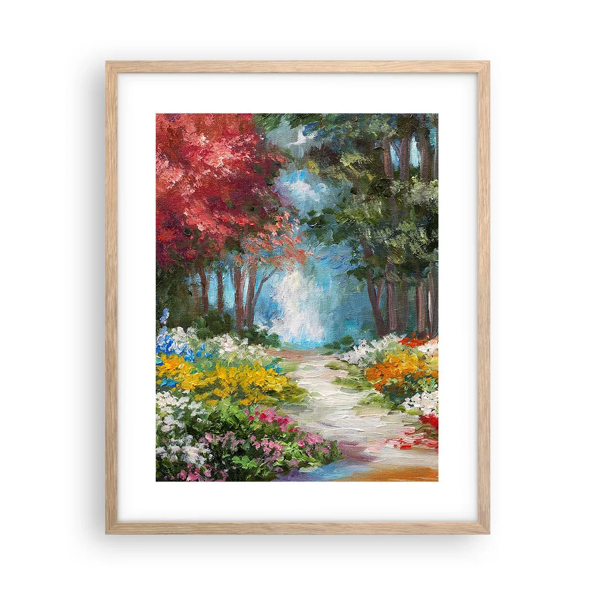 Poster in einem Rahmen aus heller Eiche - Waldgarten, Blumenwald - 40x50 cm