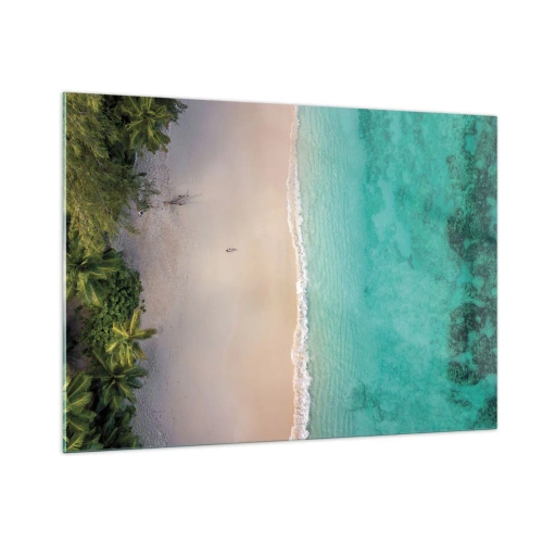Glasbild - Bild auf glas - Luftaufnahme eines tropischen Strandes und des türkisfarbenen Meeres - 100x70cm - Paradiesstrand - Moderne Wanddekoration für Wohnzimmer und Schlafzimmer ARTTOR