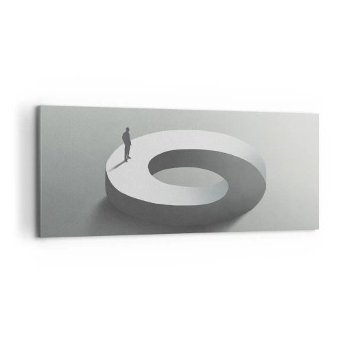 Bild auf Leinwand - Leinwandbild - Ein Mann auf einer grauen, abstrakten Struktur - 120x50cm - Und wie soll man davon klug werden - Moderne Wanddekoration für Wohnzimmer und Schlafzimmer ARTTOR