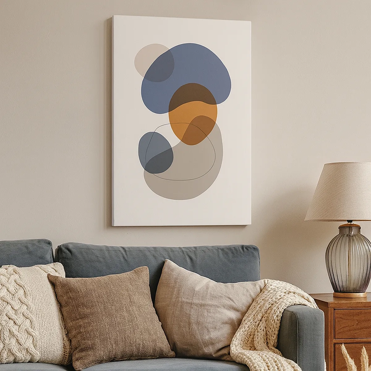 Bild auf Leinwand - Leinwandbild - Abstrakte bunte Formen in Blau- und Brauntönen - 50x70cm - Farbtropfen - Moderne Wanddekoration für Wohnzimmer und Schlafzimmer ARTTOR