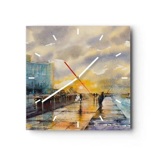 Wanduhr - Glasuhr - Ein malerischer Blick auf die Strandpromenade bei Sonnenuntergang - 30x30cm - Leben am Ufer - Moderne Wanddekoration für Wohnzimmer und Schlafzimmer ARTTOR