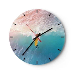 Wanduhr - Glasuhr - Surfer reitet auf einer Welle im türkisfarbenen Ozean - 30x30cm - Der Ozeanreiter - Moderne Wanddekoration für Wohnzimmer, Küche und Schlafzimmer ARTTOR