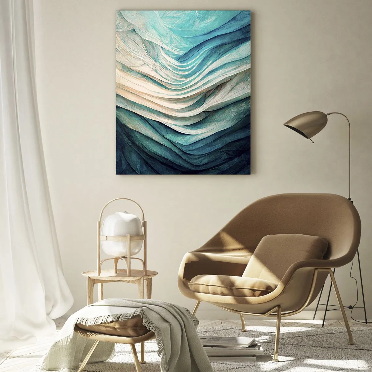 Glasbild - Bild auf glas - Dynamische Wellen in Blau- und Weißtönen - 80x120cm - Blaue Unersättlichkeit - Moderne Wanddekoration für Wohnzimmer und Schlafzimmer ARTTOR