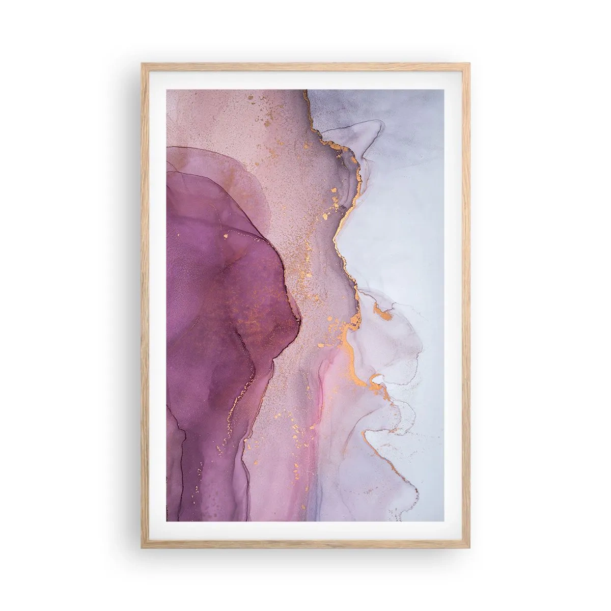 Poster in einem Rahmen aus heller Eiche - Violett und lila Wellen - 61x91 cm