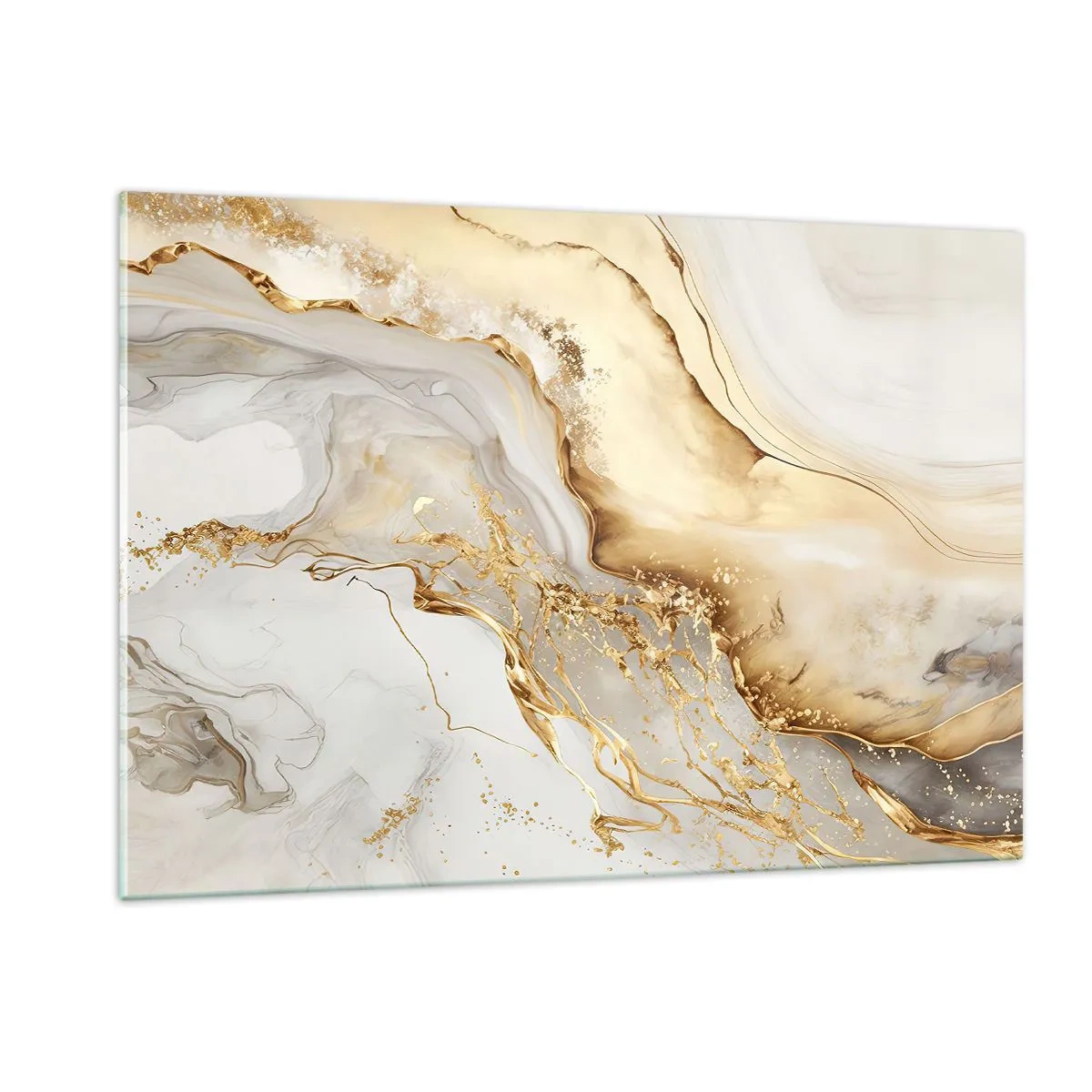 Glasbild - Bild auf glas - Abstrakte Streifen in Gold und Beige auf hellem Hintergrund - 120x80cm - Abstraktion: Schönheit und Güte - Moderne Wanddekoration für Wohnzimmer und Schlafzimmer ARTTOR