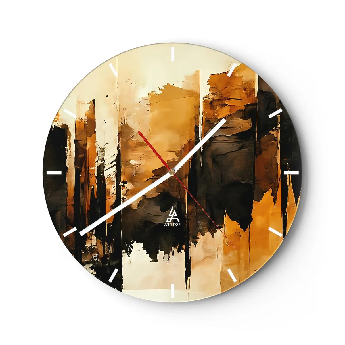 Wanduhr - Glasuhr - Abstrakte Komposition in Schwarz- und Goldtönen - 30x30cm - Harmonie von Schwarz und Gold - Moderne Wanddekoration für Wohnzimmer, Küche und Schlafzimmer ARTTOR