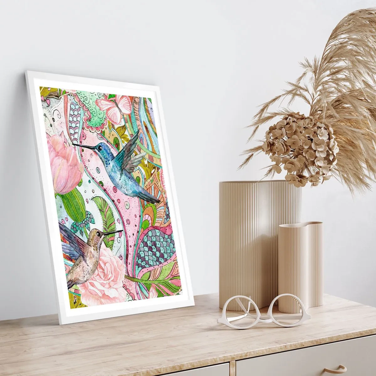 Poster in einem weißen Rahmen - Verstrickt in Weinreben - 70x100 cm