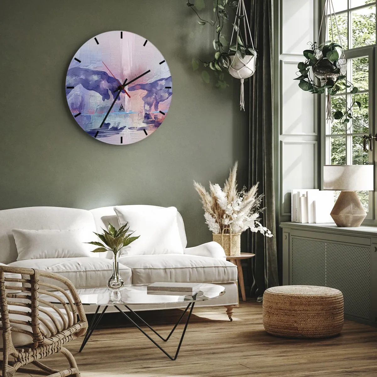 Wanduhr - Glasuhr - Zwei Hände in Pastellabstraktion, inspiriert von der Kunst - 30x30cm - Göttlicher Funke des Lebens - Moderne Wanddekoration für Wohnzimmer, Küche und Schlafzimmer ARTTOR