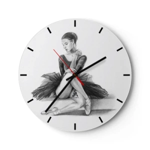 Wanduhr - Glasuhr - Skizze einer Ballerina in klassischer Pose - 30x30cm - Vom Tanz verzaubert - Moderne Wanddekoration für Wohnzimmer, Küche und Schlafzimmer ARTTOR