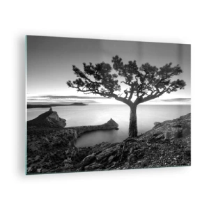 Glasbild - Bild auf glas - Ein Baum auf einer Klippe mit Blick auf die Bucht - 70x50cm - Stille bis zum Horizont - Moderne Wanddekoration für Wohnzimmer und Schlafzimmer ARTTOR