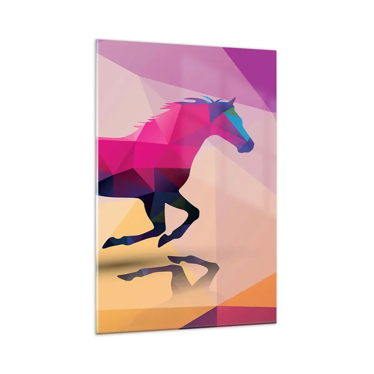 Glasbild - Bild auf glas - Geometrische Silhouette eines galoppierenden Pferdes in leuchtenden Farben - 80x120cm - Kubismus lebt noch - Moderne Wanddekoration für Wohnzimmer und Schlafzimmer ARTTOR