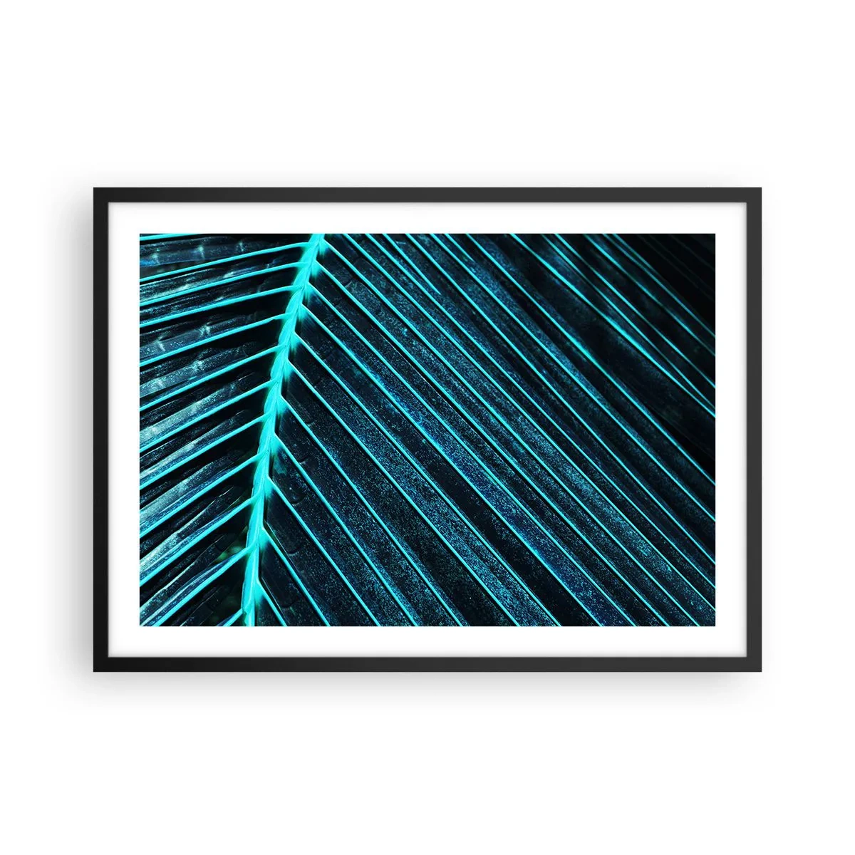 Poster in einem schwarzem Rahmen - Makrofotografie eines Blattes in Türkis- und Marineblautönen - 70x50cm - Grüne Textur - Moderne Wanddekoration für Wohnzimmer und Schlafzimmer ARTTOR