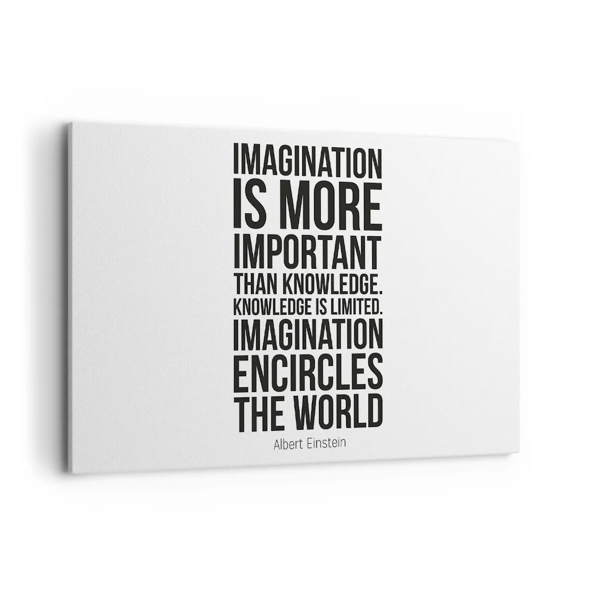 Bild auf Leinwand - Leinwandbild - Inspirierendes Zitat auf weißem Hintergrund in schwarzer Schrift - 120x80cm - Einstein über die Kraft der Vorstellungskraft - Moderne Wanddekoration für Wohnzimmer und Schlafzimmer ARTTOR