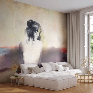 Fototapete Premium Sand - Ein künstlerisches Frauenporträt in nostalgischem Ton - 100x70cm - Glatte Linien, ovale Formen - Moderne Wanddekoration für Wohnzimmer und Schlafzimmer ARTTOR