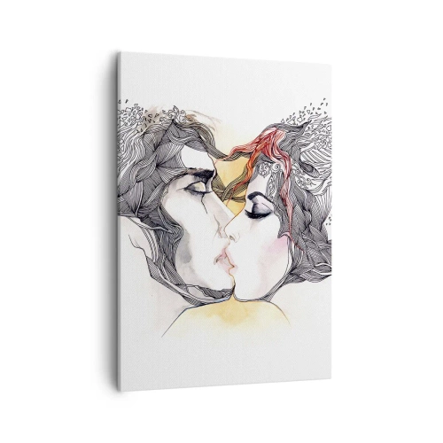 Bild auf Leinwand - Leinwandbild - Künstlerisches Paarportrait mit abstrakten Haarmotiven - 50x70cm - Die Welt existiert nicht - Moderne Wanddekoration für Wohnzimmer und Schlafzimmer ARTTOR