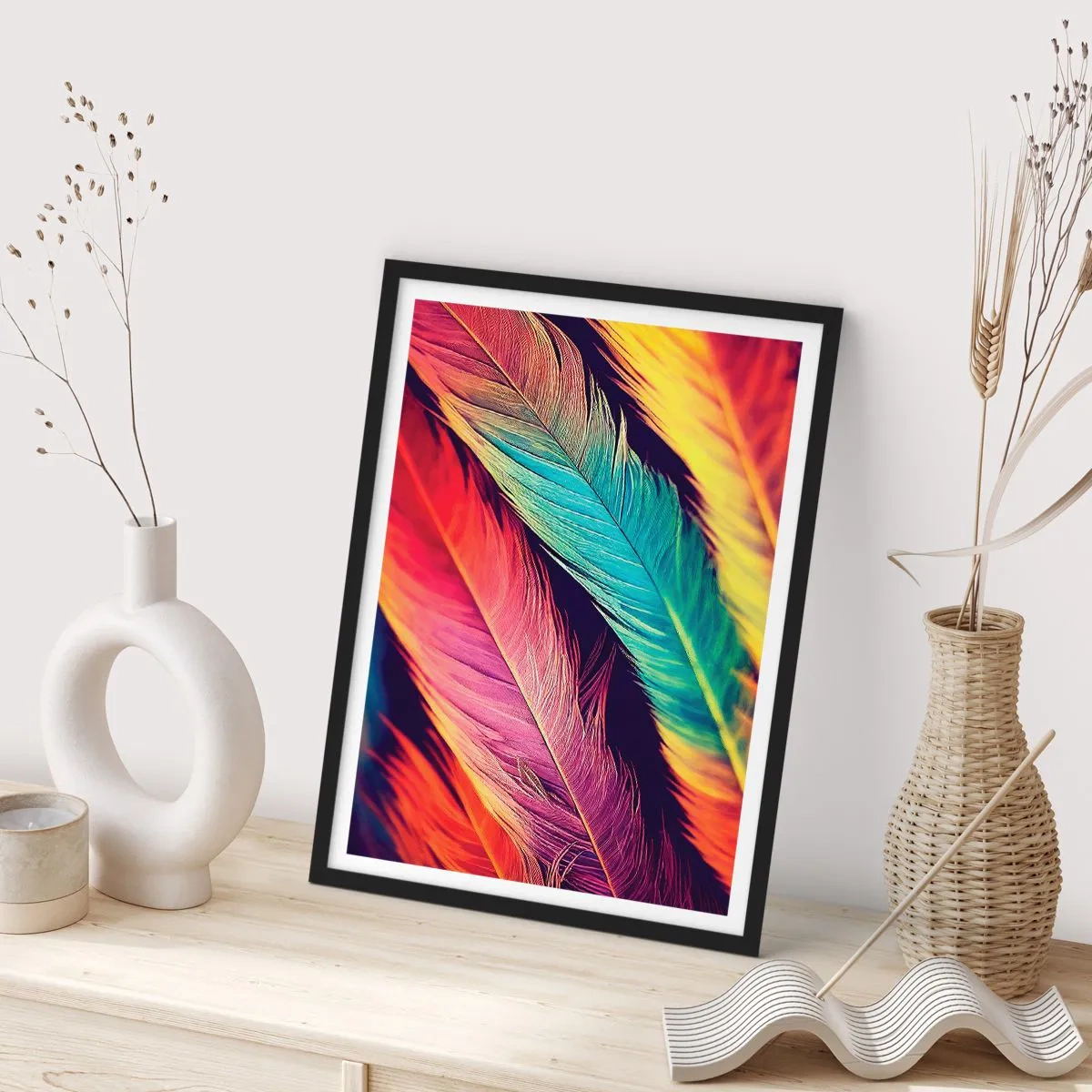 Poster in einem schwarzem Rahmen - Gefiederter Regenbogen - 70x100 cm