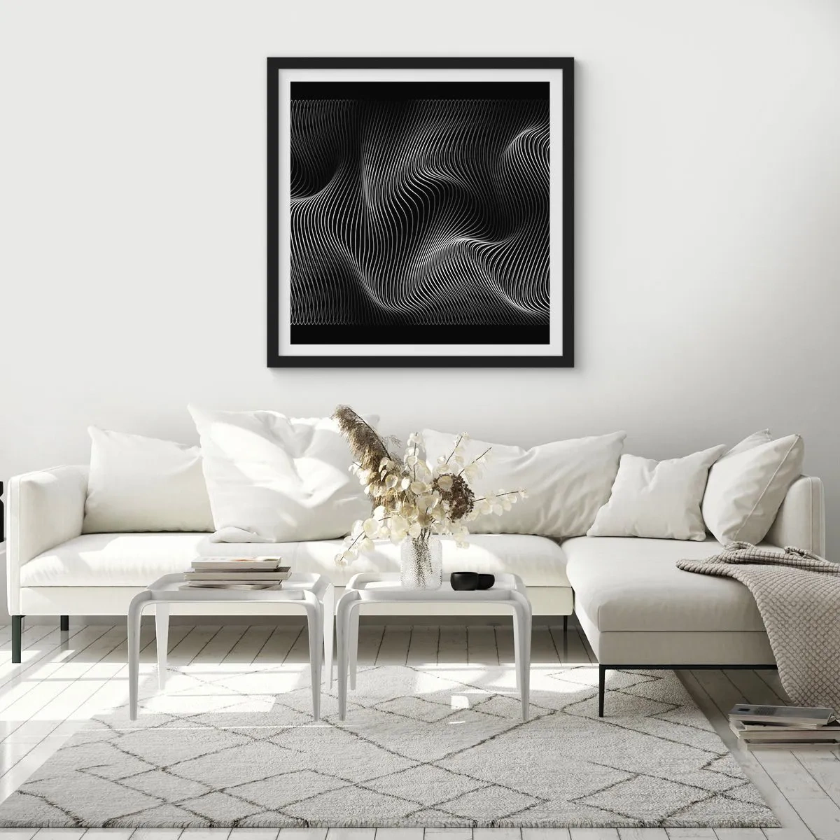 Poster in einem schwarzem Rahmen - Lichttanz im Raum - 30x30 cm