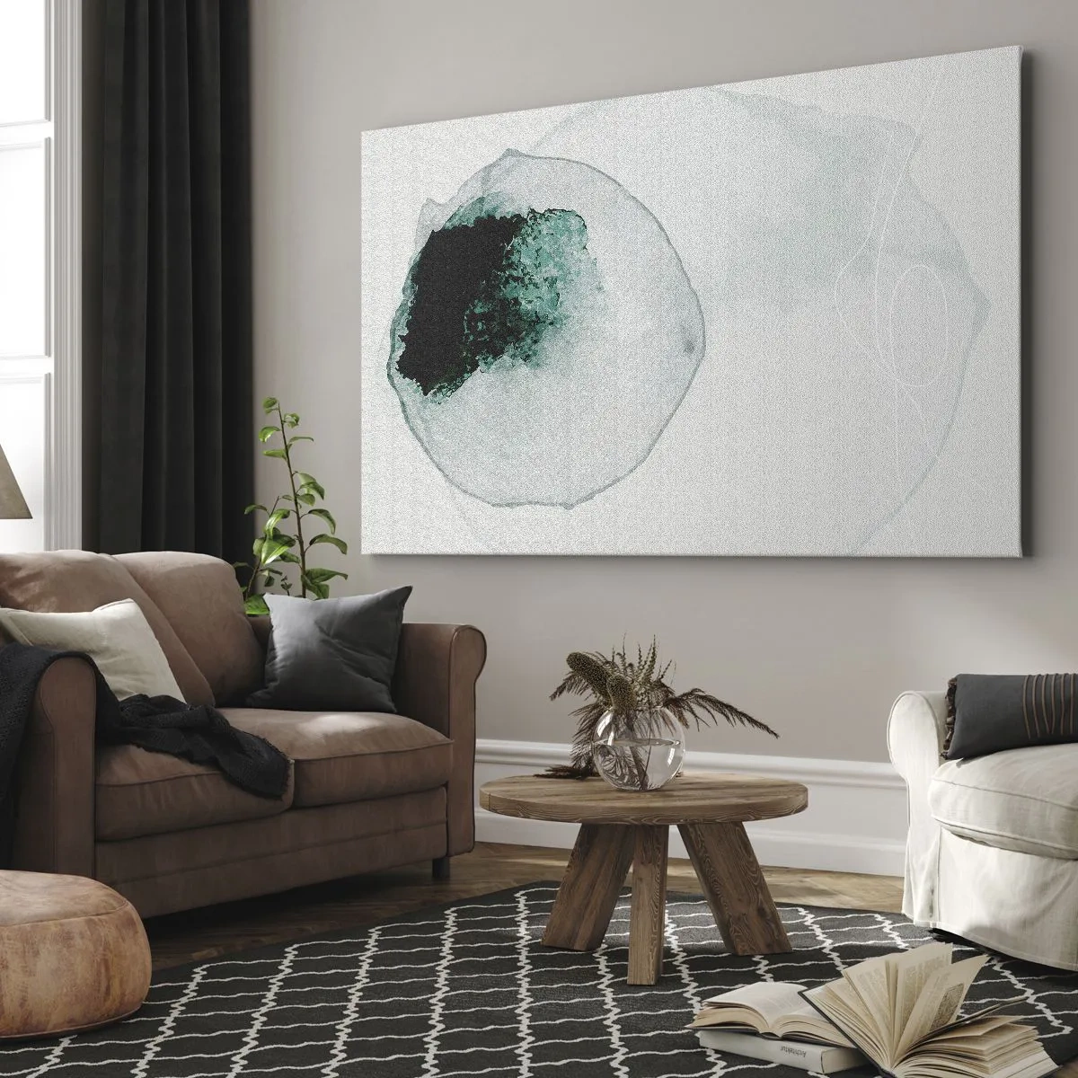 Bild auf Leinwand - Leinwandbild - Abstrakter Wassertropfen mit Grün- und Schwarztönen - 70x50cm - In einem Tropfen Wasser - Moderne Wanddekoration für Wohnzimmer und Schlafzimmer ARTTOR