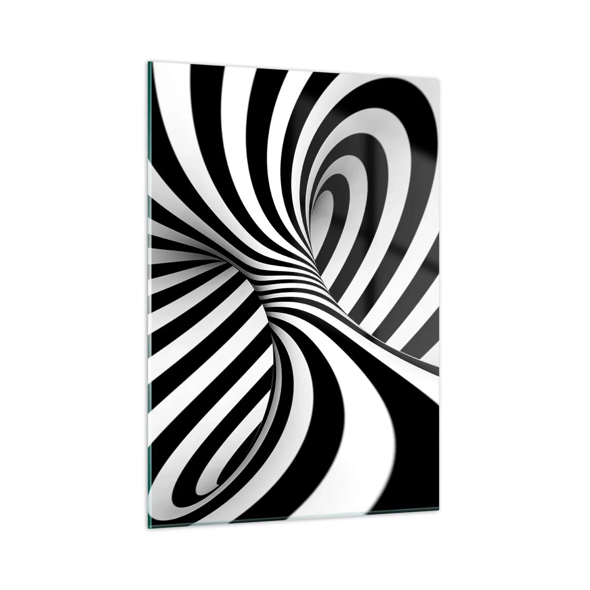 Glasbild - Bild auf glas - Eine schwarz-weiße Spirale, die einen dynamischen Raumeffekt erzeugt. - 50x70cm - Komposition: Tanzraum - Moderne Wanddekoration für Wohnzimmer und Schlafzimmer ARTTOR