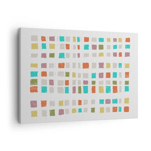 Bild auf Leinwand - Leinwandbild - Bunte Quadrate in minimalistischer Anordnung auf weißem Hintergrund - 70x50cm - Unbekanntes Spiel - Moderne Wanddekoration für Wohnzimmer und Schlafzimmer ARTTOR