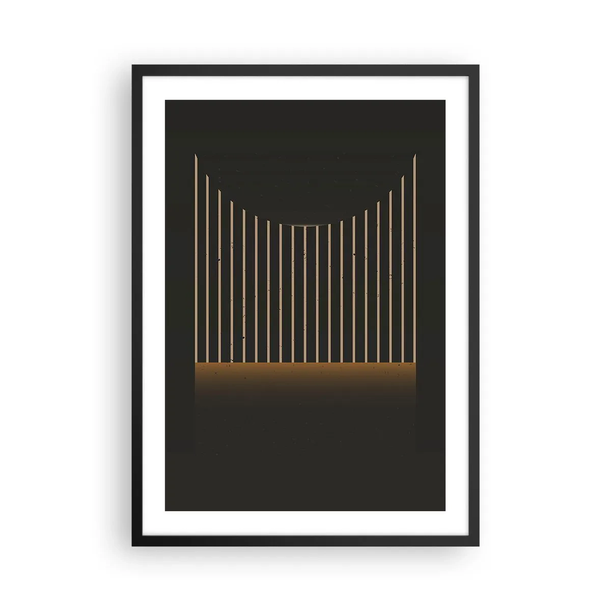 Poster in einem schwarzem Rahmen - Geometrische Komposition aus vertikalen Linien im Dunkeln - 50x70cm - Die Dunkelheit erkunden - Moderne Wanddekoration für Wohnzimmer und Schlafzimmer ARTTOR