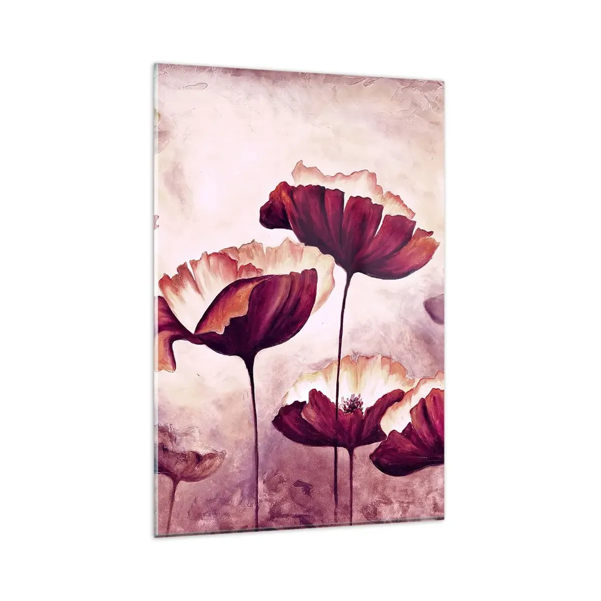 Glasbild - Bild auf glas - Blumen in Rot- und Weißtönen auf dezentem Hintergrund - 80x120cm - Rotes und weißes Blütenblatt - Moderne Wanddekoration für Wohnzimmer und Schlafzimmer ARTTOR