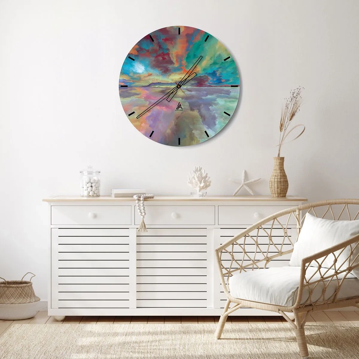 Wanduhr - Glasuhr - Zwei Himmel - 40x40 cm