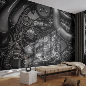 Fototapete Premium Sand - Details der metallischen Motorkomponenten - 100x70cm - Die Poesie der Mechanik - Moderne Wanddekoration für Wohnzimmer und Schlafzimmer ARTTOR