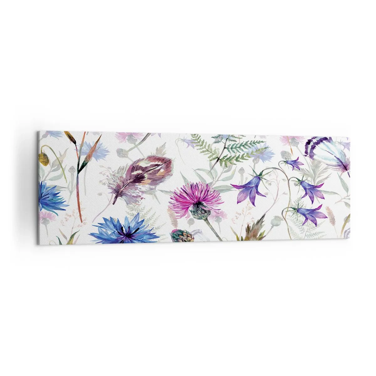 Bild auf Leinwand - Leinwandbild - Aquarellblumen und Kräuter auf weißem Hintergrund im Herbarium-Stil - 160x50cm - Polnisches Herbarium - Moderne Wanddekoration für Wohnzimmer und Schlafzimmer ARTTOR