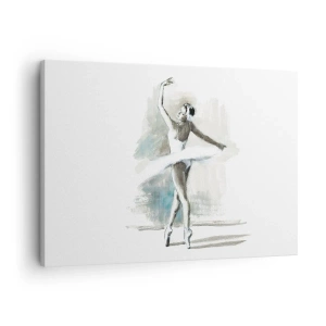 Bild auf Leinwand - Leinwandbild - Eine Balletttänzerin in einer Ballettpose vor einem Hintergrund aus zarten Aquarelltönen. - 70x50cm - In einen Schwan verzaubert - Moderne Wanddekoration für Wohnzimmer und Schlafzimmer ARTTOR