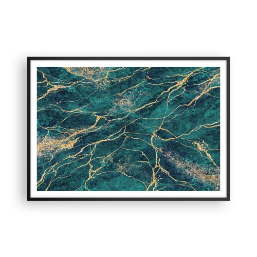 Poster in einem schwarzem Rahmen - Strukturiertes Marmormuster in Türkis- und Goldtönen - 100x70cm - Goldmine - Moderne Wanddekoration für Wohnzimmer und Schlafzimmer ARTTOR