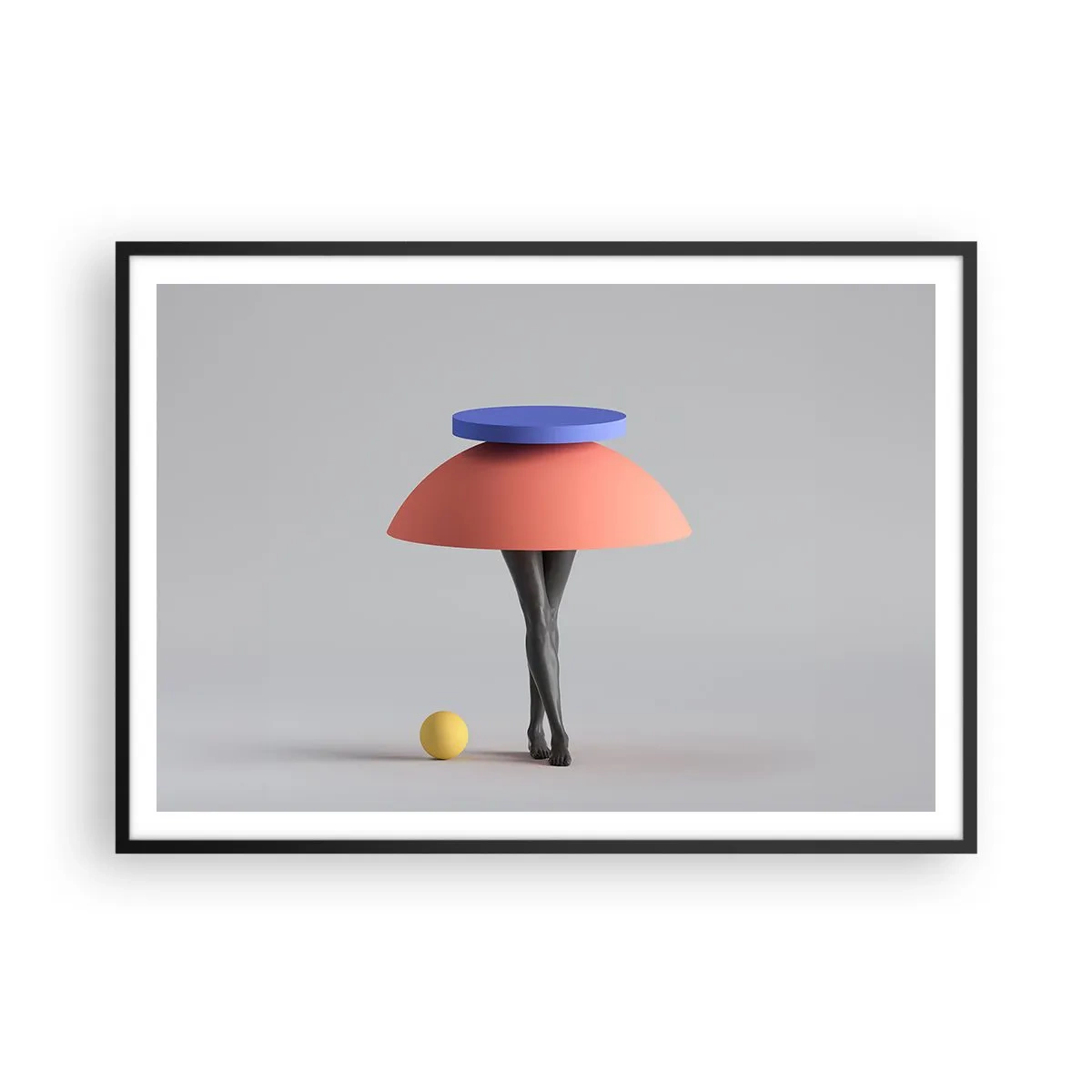 Poster in einem schwarzem Rahmen - Abstrakte geometrische Komposition mit Beinen und einem Ball - 100x70cm - Surrealistische Komposition - Moderne Wanddekoration für Wohnzimmer und Schlafzimmer ARTTOR