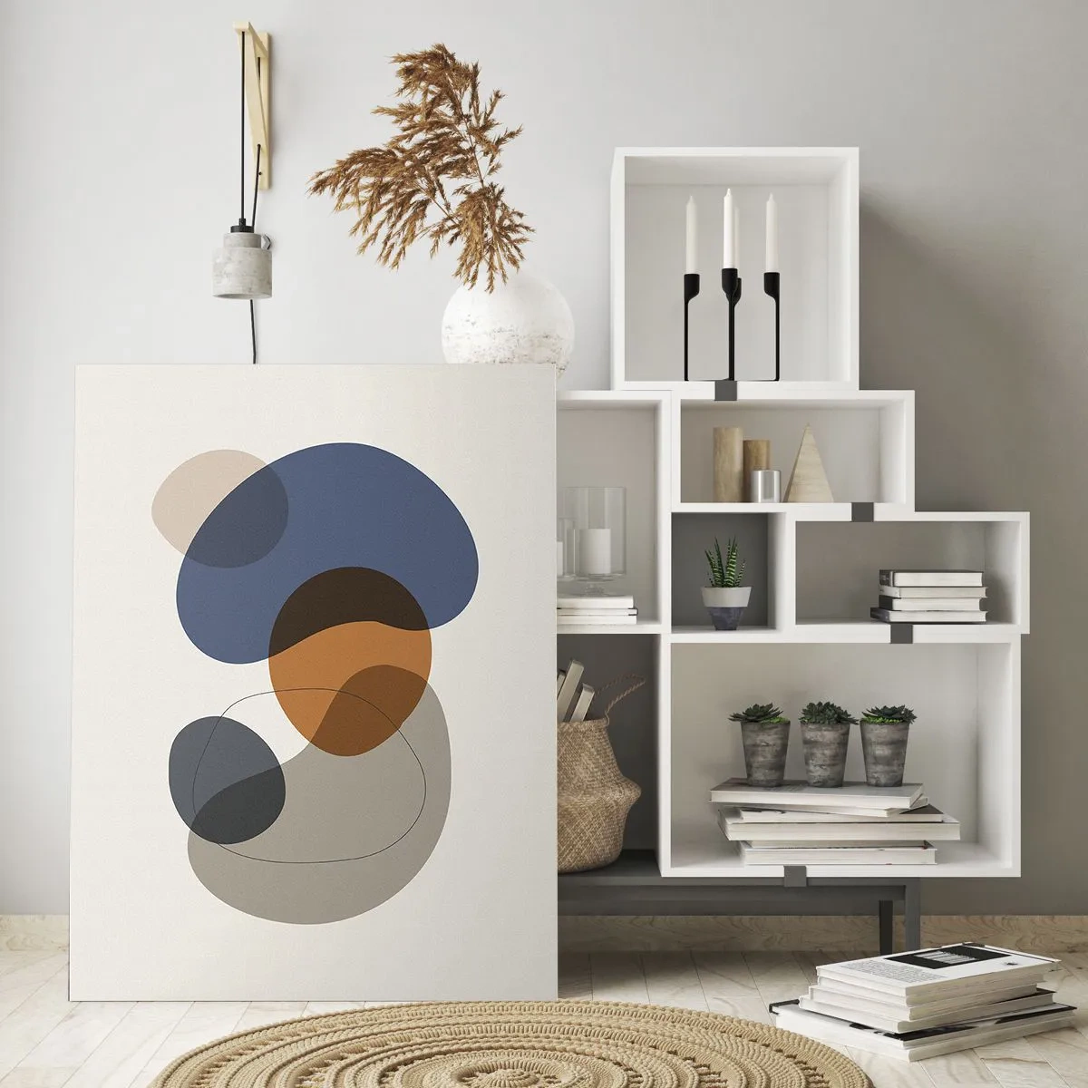 Glasbild - Bild auf glas - Abstrakte bunte Formen in Blau- und Brauntönen - 70x100cm - Farbtropfen - Moderne Wanddekoration für Wohnzimmer und Schlafzimmer ARTTOR