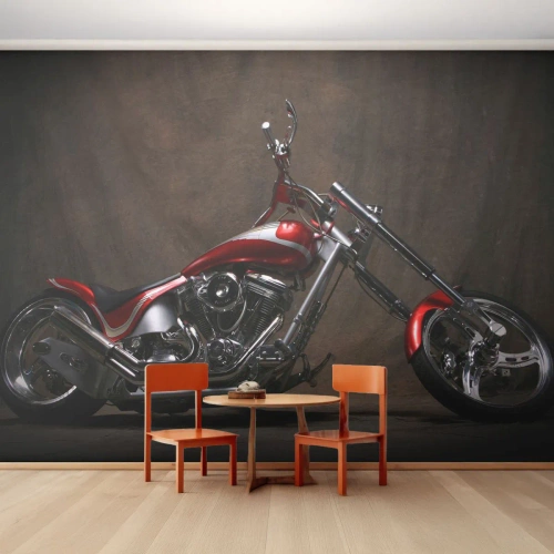 Fototapete Premium Canvas - Rote und silberne Schönheit - Motorrad, Zerhacker, Automobil - 150x105 cm
