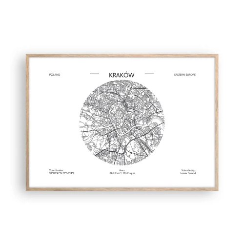 Poster in einem Rahmen aus heller Eiche - Anatomie von Krakau - 100x70 cm