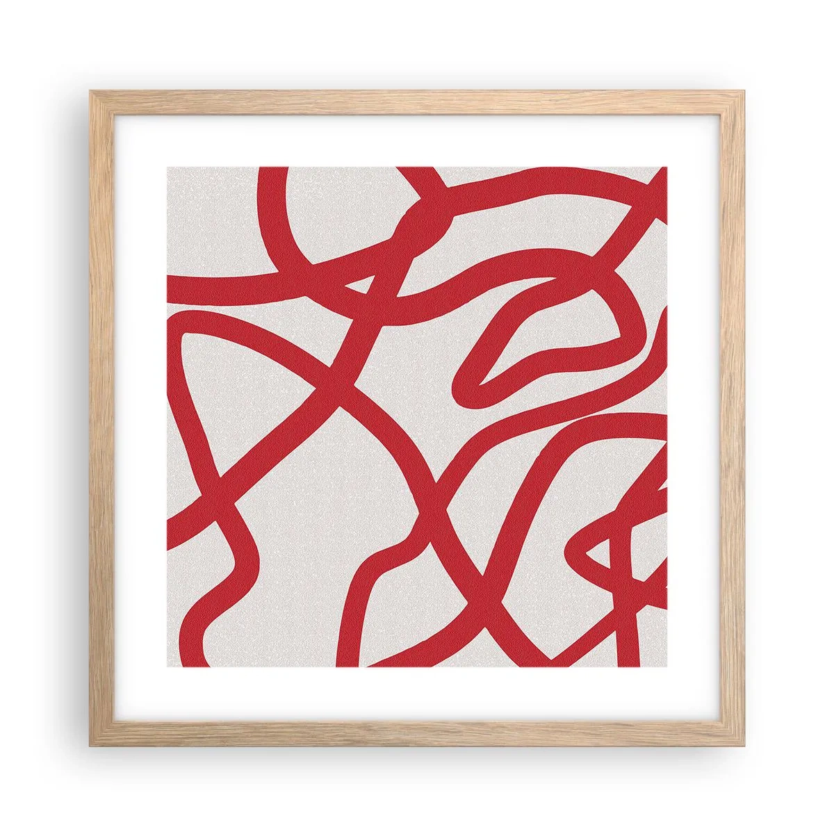 Poster in einem Rahmen aus heller Eiche - Rot auf Weiß - 40x40 cm