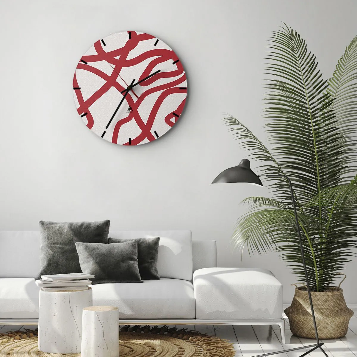 Wanduhr - Glasuhr - Rot auf Weiß - 40x40 cm