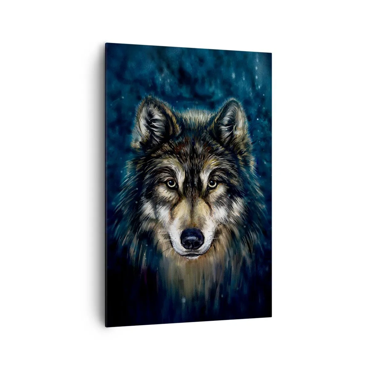Bild auf Leinwand - Leinwandbild - Porträt eines Wolfes auf dunkelblauem Hintergrund - 80x120cm - Alpha? Und Omega - Moderne Wanddekoration für Wohnzimmer und Schlafzimmer ARTTOR