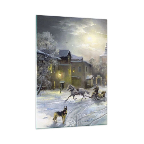 Glasbild - Bild auf glas - Winterliche Stadtlandschaft im Mondlicht - 50x70cm - Die Magie des russischen Winters - Moderne Wanddekoration für Wohnzimmer und Schlafzimmer ARTTOR