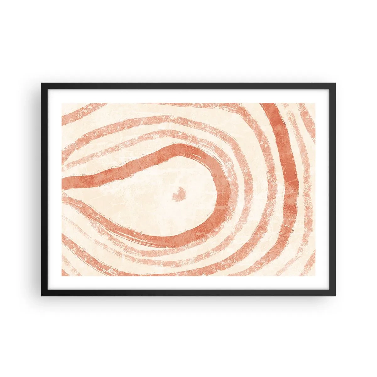 Poster in einem schwarzem Rahmen - Ein abstraktes Motiv aus konzentrischen Linien in Terrakotta-Tönen. - 70x50cm - Korallenkreise – Komposition - Moderne Wanddekoration für Wohnzimmer und Schlafzimmer ARTTOR