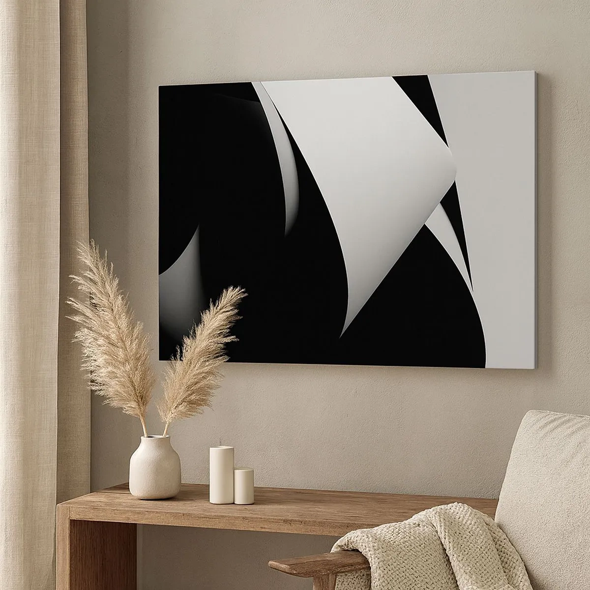 Bild auf Leinwand - Leinwandbild - Abstrakte Formen in Schwarz und Weiß mit auffälligen Kontrasten - 70x50cm - Lichtflächen aus der Schattentiefe - Moderne Wanddekoration für Wohnzimmer und Schlafzimmer ARTTOR