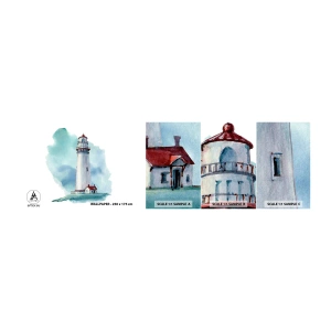 Fototapeten Muster Selbstklebend Deluxe Sticker - Sanfte Schwester vom Blau - Leuchtturm, Strand, Zeichnung - 100x30 cm