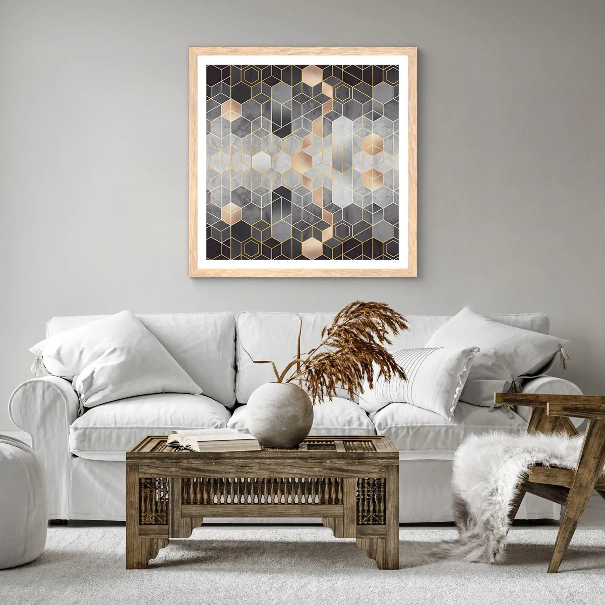 Poster in einem Rahmen aus heller Eiche - Diamant-Komposition - 50x50 cm