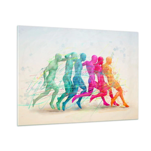 Glasbild - Bild auf glas - Eine farbenfrohe abstrakte Darstellung der Bewegung einer laufenden Figur - 100x70cm - Harmonie der Bewegung - Moderne Wanddekoration für Wohnzimmer und Schlafzimmer ARTTOR