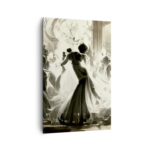 Bild auf Leinwand - Leinwandbild - Ball im Retro-Stil in Schwarz und Weiß - 80x120cm - Die große Maskerade - Moderne Wanddekoration für Wohnzimmer und Schlafzimmer ARTTOR