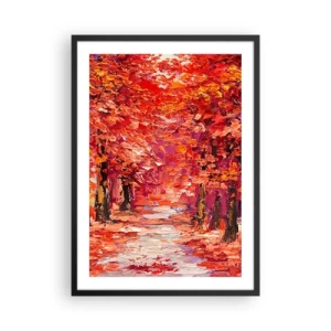 Poster in einem schwarzem Rahmen - Eine malerische Herbstallee in Rottönen - 50x70cm - Herbstlicher Eindruck - Moderne Wanddekoration für Wohnzimmer und Schlafzimmer ARTTOR