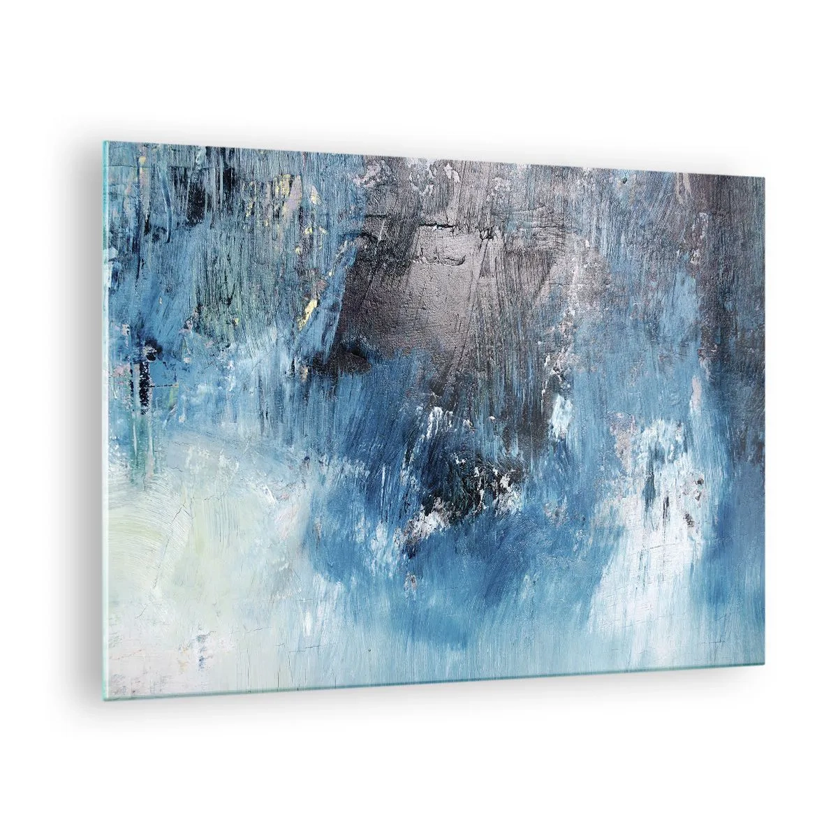 Glasbild - Bild auf glas - Abstrakte Komposition in Blautönen - 70x50cm - Rhapsodie in Blau - Moderne Wanddekoration für Wohnzimmer und Schlafzimmer ARTTOR