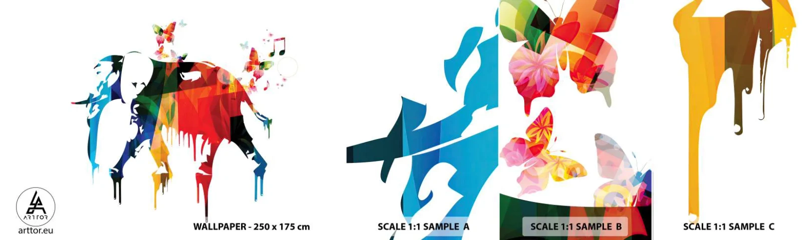 Fototapetenmuster Standard Eco - Jeder kann tanzen - Abstraktion, Elefant, Schmetterling - 100x30 cm